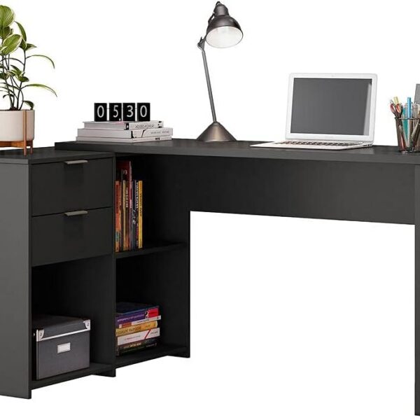Mesa de Canto Escrivaninha em L Notavel com 2 Gavetas e 3 Portas, ideal para organizar seu escritório com praticidade.