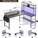 Mesa gamer Aheaplus em L com tomadas, USB, LED e suporte para monitor, ideal para escritório e quarto. - Imagem 2
