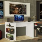 Mesa para Computador Gamer Madesa 9409 e Painel para TV até 50 Polegadas Branco: mais espaço e versatilidade para estudo ou trabalho.