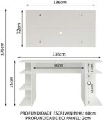 Mesa para Computador Gamer Madesa 9409 e Painel para TV até 50 Polegadas Branco: mais espaço e versatilidade para estudo ou trabalho. - Imagem 2