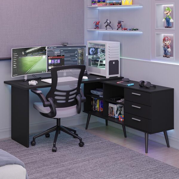 Mesa para Computador Gamer em L Lisboa Madesa com 3 gavetas: mais espaço e organização para seu setup e escritório.
