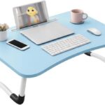 Mesa para Notebook Dobrável 60x40cm com suporte celular e porta-copos: conforto e praticidade para cama, sofá e home office.