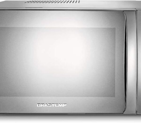 Micro-ondas Brastemp 38L inox espelhado com grill: mais capacidade, receitas pré-programadas e praticidade para sua cozinha.