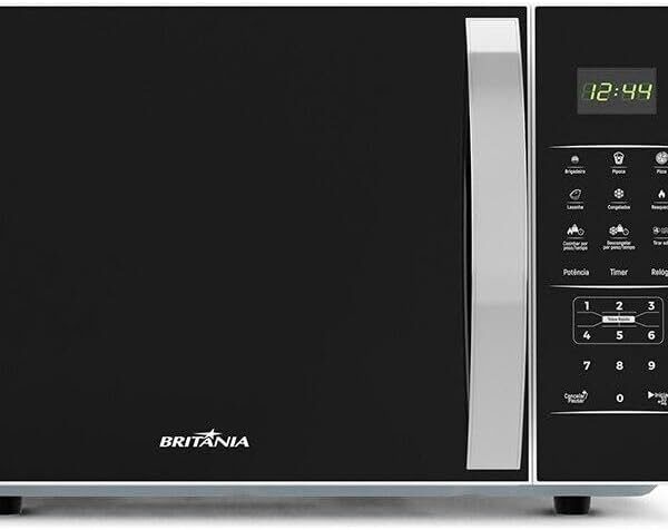 Micro-ondas Britânia 25L Limpa Fácil Preto 1100W BMO28 220V com praticidade, função descongelar e limpeza fácil para sua cozinha.