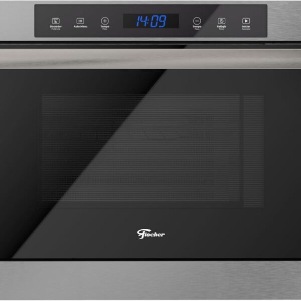 Micro-ondas Embutir Fischer Infinity 25L Touch com Grill Inox: design sofisticado, painel digital e cozimento combinado para sua cozinha planejada.