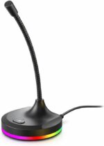 Microfone Gamer RGB com Hub USB: voz clara, setup organizado e ideal para streaming, lives e home office
