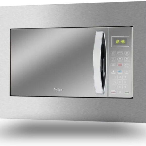 Microondas de Embutir Philco 28L Inox: 1100W, função descongelar, manter aquecido e design Limpa Fácil.