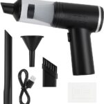 Mini Aspirador Portátil 2 em 1: aspira e sopra com 6000Pa, USB recarregável e filtro HEPA lavável para carro, casa e escritório.