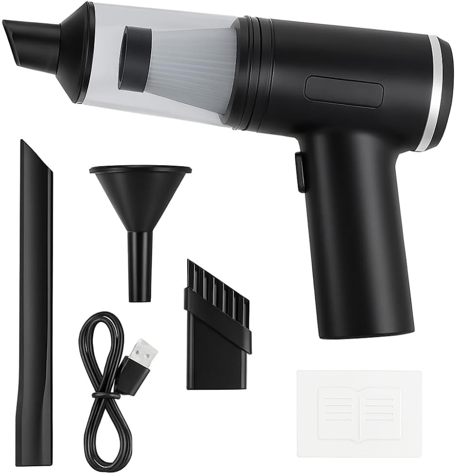 Mini Aspirador Portátil 2 em 1: aspira e sopra com Mini Aspirador Portátil 2 em 1: aspira e sopra com 6000Pa, USB recarregável e filtro HEPA lavável para carro, casa e escritório.