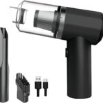 Mini Aspirador de Pó Automotivo Sem Fio 3 em 1 Portátil Recarregável USB Silencioso Loja Promociona: Soprador Potente, Filtro HEPA Lavável, Para Carro, Sofá, Pelos de Pet e Teclado, Ultra Leve Preto