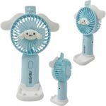 Mini Ventilador Portátil USB Recarregável, 17cm, Design Animado, Base de Mesa, 3-7W, Bateria com 4-5 Horas de Duração (Azul)