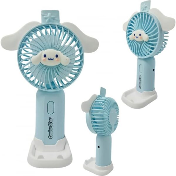 Mini Ventilador Portátil USB Recarregável, 17cm, Design Animado, Base de Mesa, 3-7W, Bateria com 4-5 Horas de Duração (Azul)