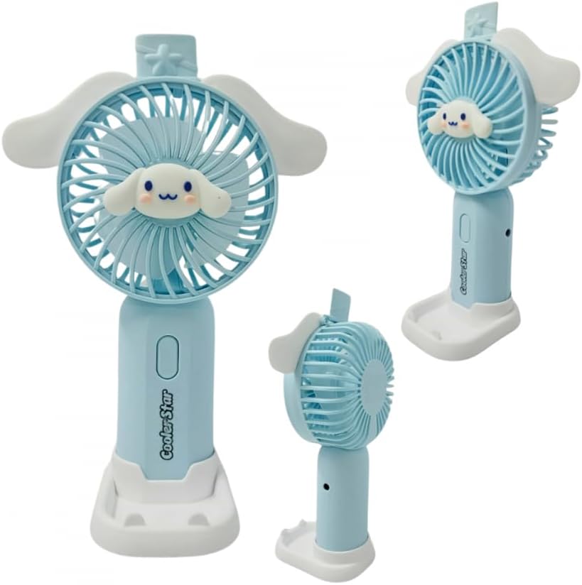 Mini Ventilador Portátil USB Recarregável, 17cm, Design Animado, Base de Mini Ventilador Portátil USB Recarregável, 17cm, Design Animado, Base de Mesa, 3-7W, Bateria com 4-5 Horas de Duração (Azul)
