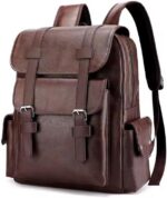 Mochila Masculina em Couro PU: estilo clássico, resistente e ideal para o dia a dia, nas cores preta e marrom.