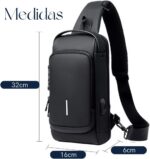 Mochila Transversal Antifurto Impermeável Unissex com USB e cadeado para segurança no dia a dia - Imagem 2