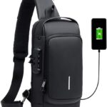 Mochila Transversal Unissex Antifurto Impermeável com USB e Cadeado, ideal para segurança e praticidade diária.