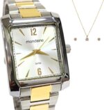 Mondaine Relógio Feminino Quadrado Prata e Dourado: elegância e estilo para compor looks com sofisticação.