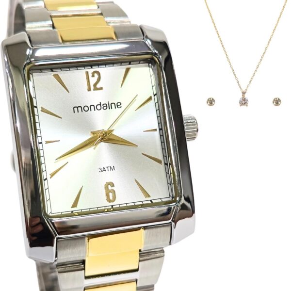 Mondaine Relógio Feminino Quadrado Prata e Dourado: elegância e estilo para compor looks com sofisticação.