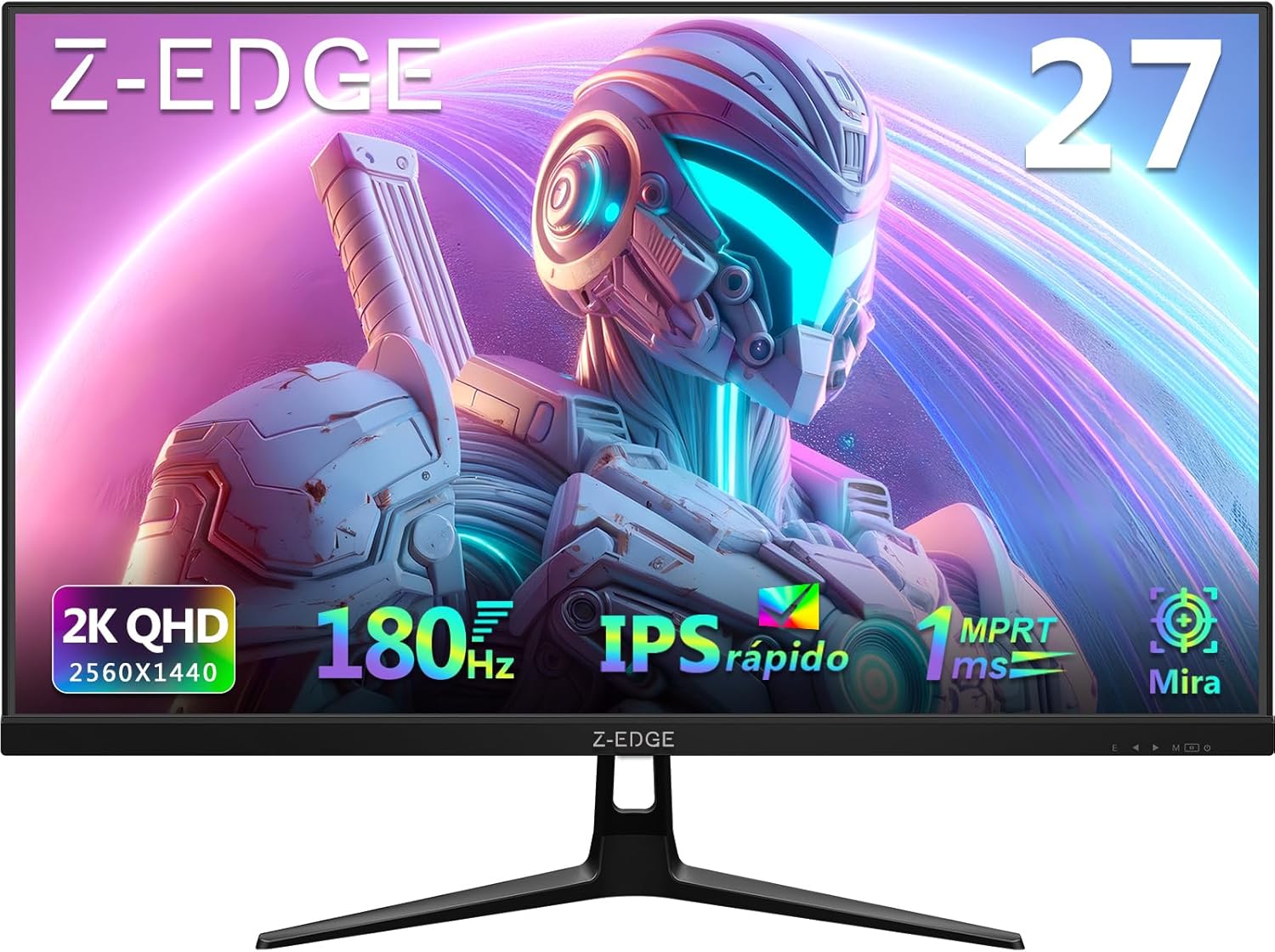 Monitor Gamer 27 polegadas 2K, 180Hz, QHD 2560 x 1440, Monitor Gamer 27 polegadas 2K, 180Hz, QHD 2560 x 1440, IPS rápido 1 ms, FreeSync, 350 CD/m², 94% DCI-P3 HDR10, HDMI 2.0x2/DP 1.4x2, Suporte VESA, Sem Bordas