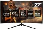 Monitor Gamer Curvo 27" Tela VA Full HD 1920x1080, 120Hz/1ms HDMI/VGA/DisplayPort, FreeSync, Padrão VESA, curvatura 1800R, para Jogos Trabalho Entretenimento