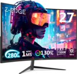 Monitor Gamer Curvo 27 polegadas Z-Edge, FHD 1080P 280Hz 1500R, monitor MPRT ultrarrápido de 1 ms,16,7 milhões de cores, 2 x DP 1.2/2 x HDMI 2.0, Ajuste de Inclinação, Suporte VESA, Sem Bordas