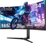 Monitor Gamer Curvo Ultrawide 34 polegadas Z-Edge, 165Hz, 1 ms, 21:9, 3440x1440 WQHD R1500, FreeSync, HDMI 2.0/DP 1.4, Ajuste de Inclinação/giro/altura, Sem Bordas