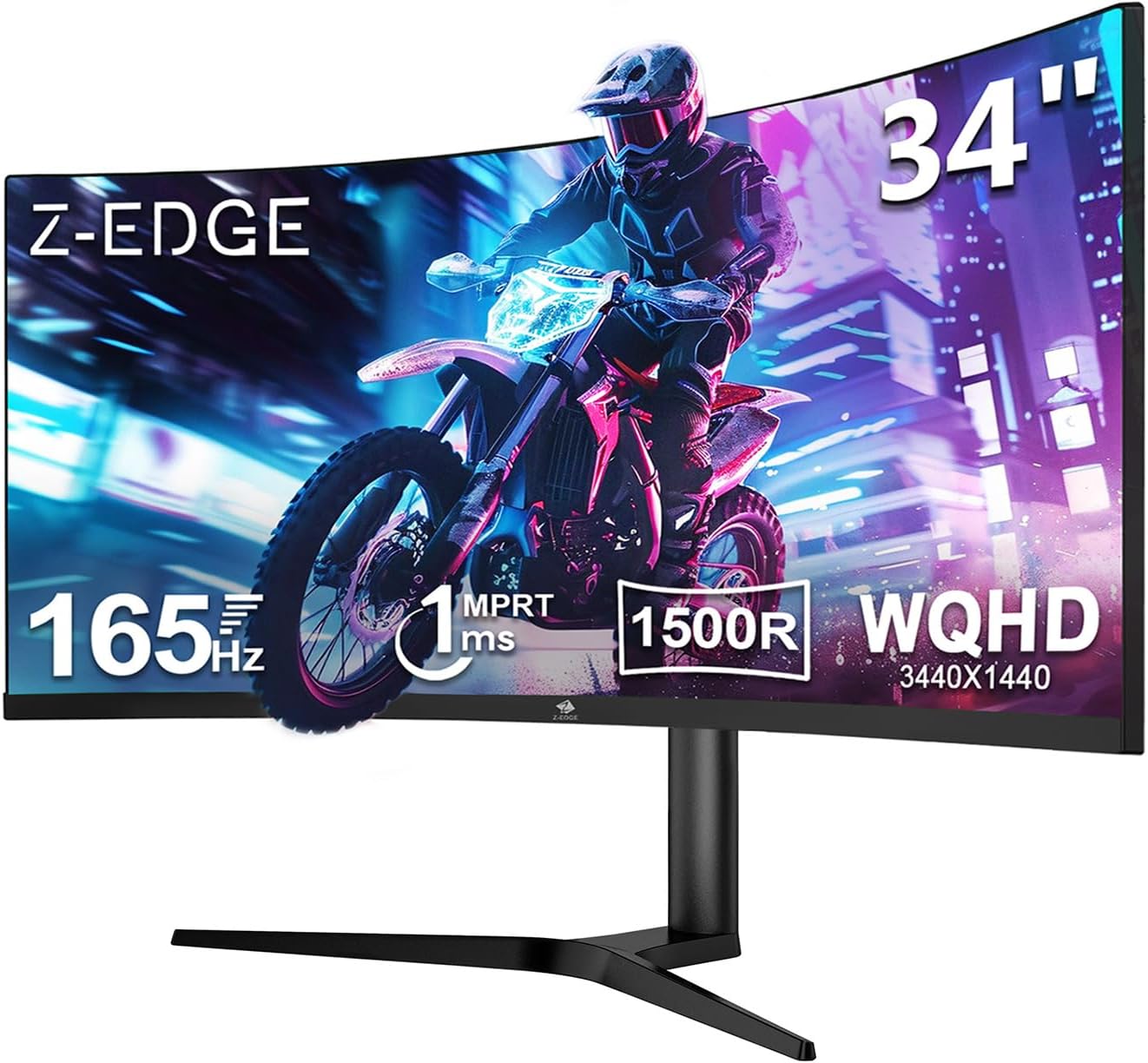Monitor Gamer Curvo Ultrawide 34 polegadas Z-Edge, 165Hz, 1 ms, Monitor Gamer Curvo Ultrawide 34 polegadas Z-Edge, 165Hz, 1 ms, 21:9, 3440x1440 WQHD R1500, FreeSync, HDMI 2.0/DP 1.4, Ajuste de Inclinação/giro/altura, Sem Bordas