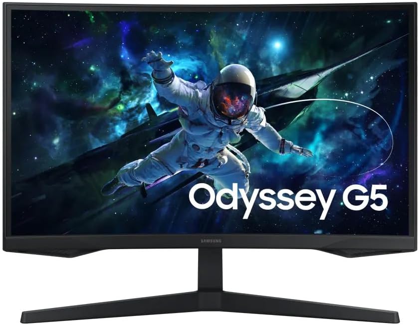 Monitor Gamer Samsung Odyssey G5 27, Resolução QHD, Taxa de Monitor Gamer Samsung Odyssey G5 27, Resolução QHD, Taxa de atualização de 165Hz & 1ms de tempo de resposta (MPRT), Curvatura com 1000R, HDR 10, AMD FreeSync, Eye Saver Mode & Flicker Free Mode