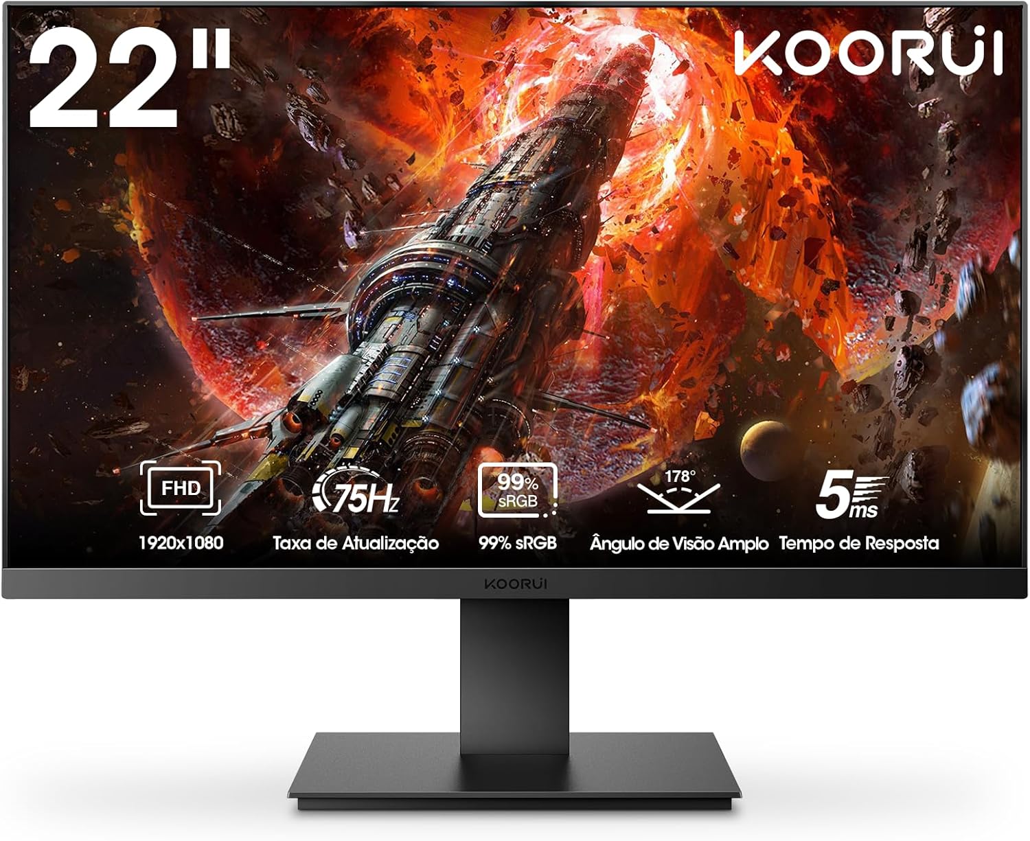 Monitor Koorui 22" FHD 1080p 75Hz Painel VA 99% sRGB Monitor Koorui 22" FHD 1080p 75Hz Painel VA 99% sRGB Design Slim HDMI/VGA Inclinação Ajustável e VESA Preto 22N1