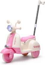 Moto Elétrica Infantil 6V Rosa e Branca com Haste Guia, LED, USB, MP3 e INMETRO para passeios seguros