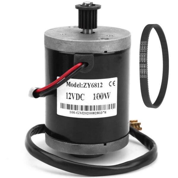 Motor escovado 12V 100W com correia 384mm para scooter elétrica, alta velocidade e potência estável, ideal para veículos de baixa potência