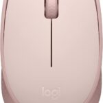 Mouse sem fio Logitech M170 rosa com conexão USB, design ambidestro e pilha inclusa para uso prático e confortável.