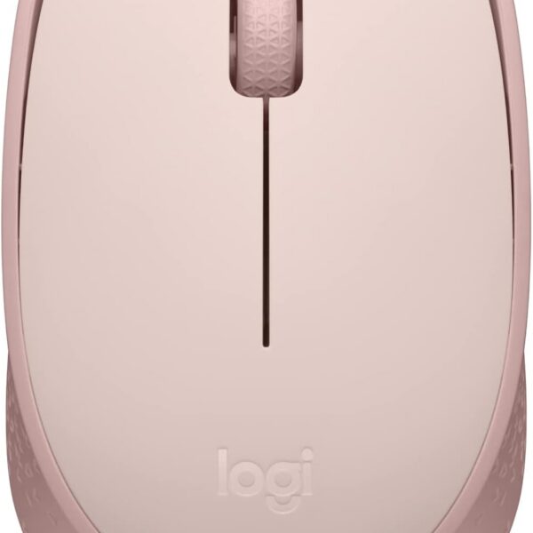Mouse sem fio Logitech M170 rosa com conexão USB, design ambidestro e pilha inclusa para uso prático e confortável.