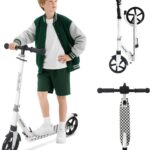 Nattork Patinete dobrável com suspensão frontal, rodas de 20 cm e ajuste de altura para crianças e adultos, suporta até 99 kg