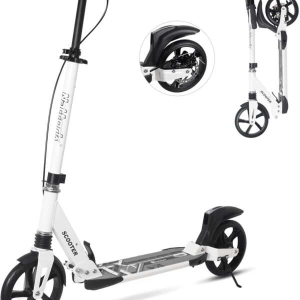 Nattork Patinete dobrável com suspensão, guidão ajustável e alta resistência para passeios suaves e seguros até 99,8 kg