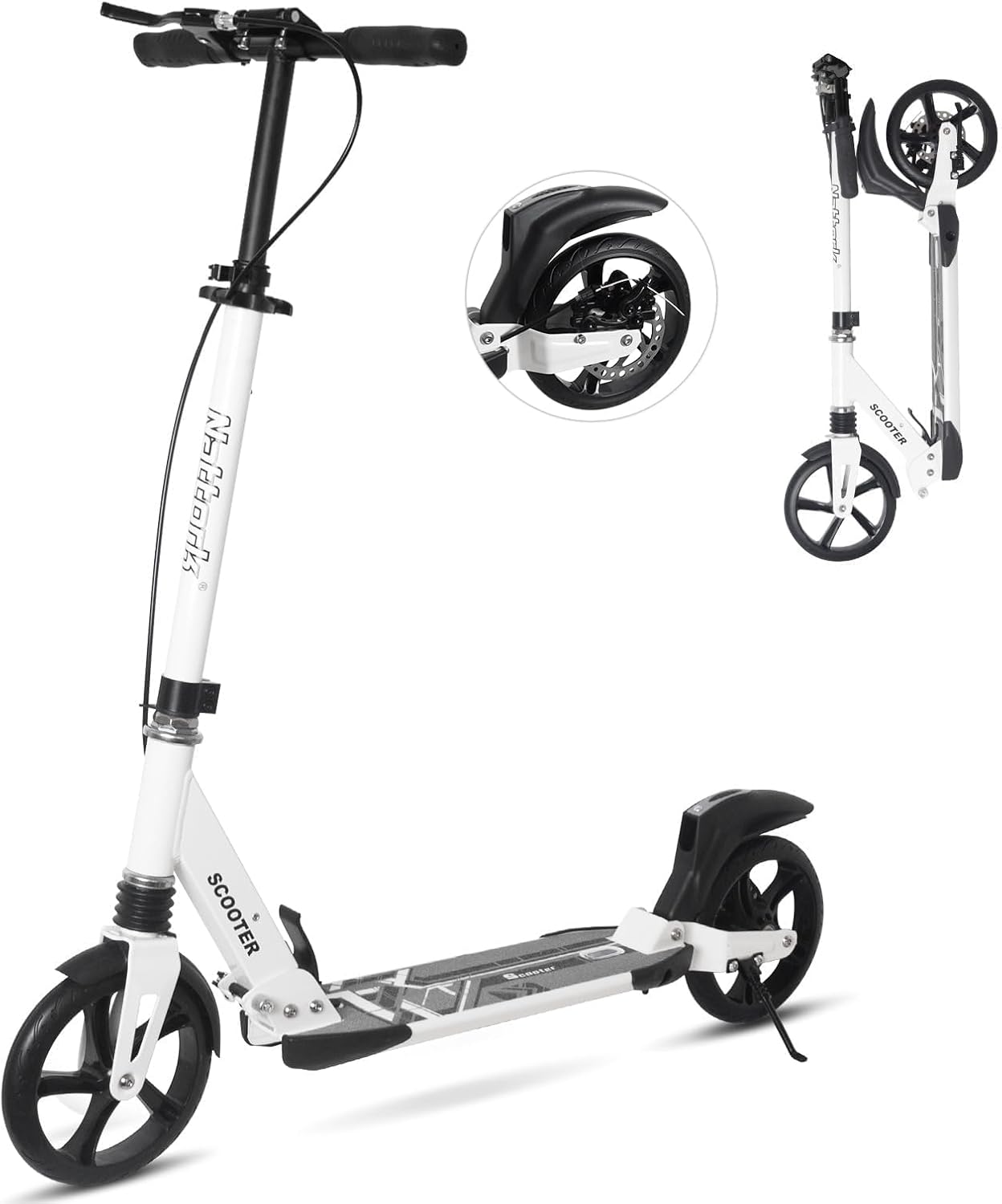 Nattork Patinete dobrável com suspensão, guidão ajustável e alta resistência Nattork Patinete dobrável com suspensão, guidão ajustável e alta resistência para passeios suaves e seguros até 99,8 kg