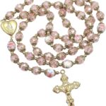 Nazareth Store Terço Católico Rosa com Medalha de Santa Maria e Cruz Dourada