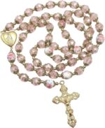 Nazareth Store Terço Católico Rosa com Medalha de Santa Maria e Cruz Dourada