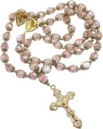 Nazareth Store Terço Católico Rosa com Medalha de Santa Maria e Cruz Dourada - Imagem 2