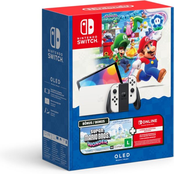 Nintendo, Console, Switch Oled + Super Mario Bros. Wonder + 12 Meses Assinatura Nintendo Switch Online