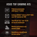Notebook ASUS TUF Gaming A15 com Ryzen 7, RTX 2050, 16GB RAM, 512GB SSD e tela 144Hz para alto desempenho em jogos. - Imagem 2