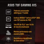 Notebook Gamer ASUS TUF Gaming A15, RTX3050 AMD RYZEN 7, 16 GB, 512 GB SSD, W11 Home, 15.6'' IPS 144Hz, Graphite Black - FA506NCG-HN217W - Imagem 2