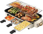 OVENTE BQR1502B grelha elétrica 2 em 1 sem fumo 1500W: cozinha, grelha e raclette com temperatura ajustável e placa antiaderente removível