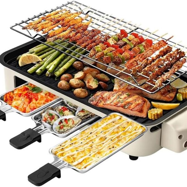 OVENTE BQR1502B grelha elétrica 2 em 1 sem fumo 1500W: cozinha, grelha e raclette com temperatura ajustável e placa antiaderente removível