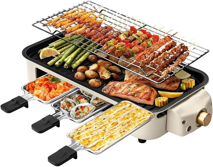 OVENTE BQR1502B grelha elétrica 2 em 1 sem fumo 1500W: OVENTE BQR1502B grelha elétrica 2 em 1 sem fumo 1500W: cozinha, grelha e raclette com temperatura ajustável e placa antiaderente removível