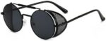Óculos de Sol Steampunk Retrô LukeSports com proteção UV400 e design redondo em metal para estilo e proteção lateral.