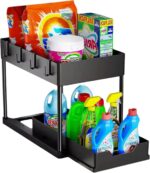 Organizador Multiuso Deslizante 2 Níveis: mais espaço, acesso fácil e organização para cozinha, banheiro e escritório.