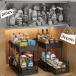 Organizador Multiuso Deslizante 2 Níveis: mais espaço, acesso fácil e organização para cozinha, banheiro e escritório. - Imagem 2
