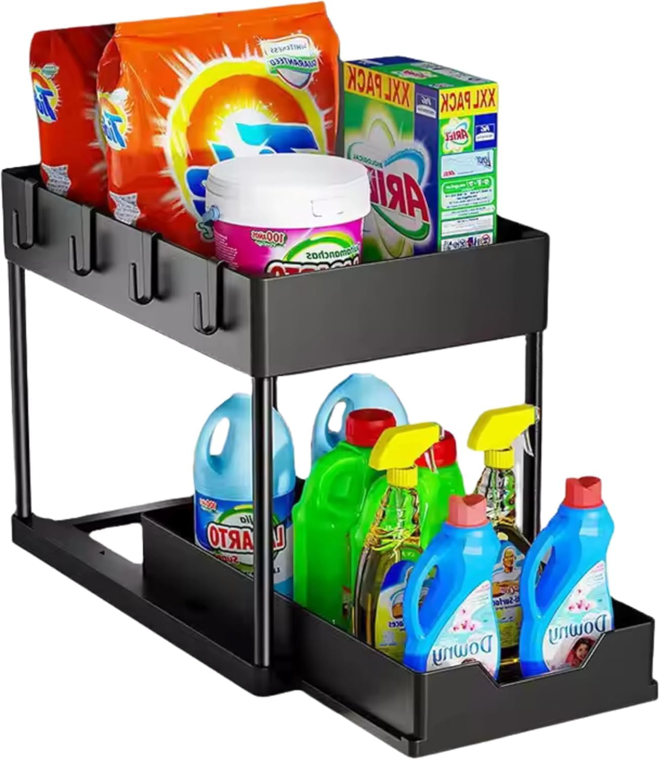 Organizador Multiuso Deslizante 2 Níveis: mais espaço, acesso fácil e Organizador Multiuso Deslizante 2 Níveis: mais espaço, acesso fácil e organização para cozinha, banheiro e escritório.