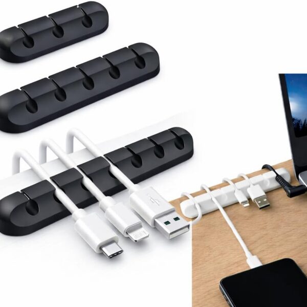 Organizador de cabos premium em silicone, ideal para manter mesa e home office sempre organizados com 7 entradas.